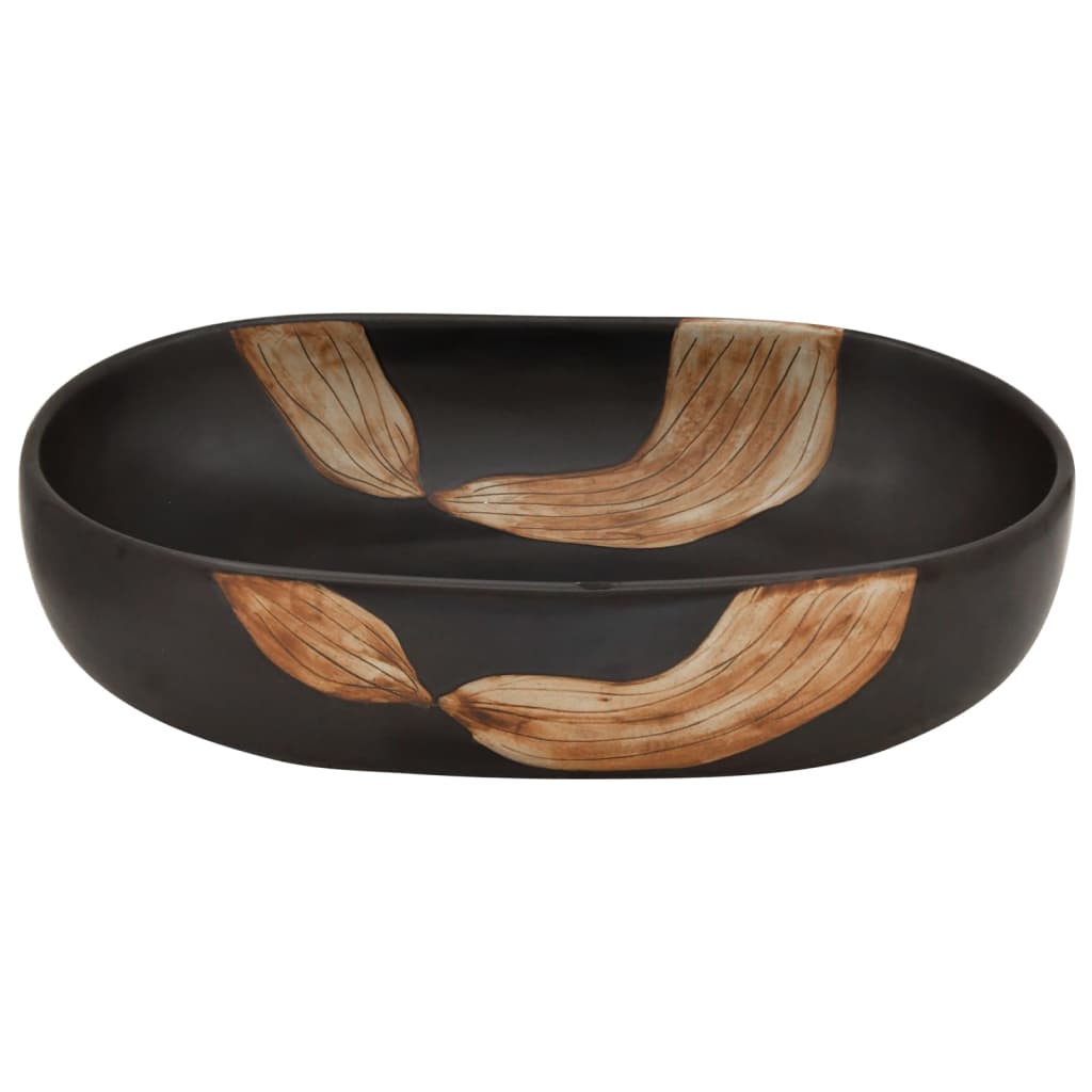 vidaXL Opzetwasbak ovaal 59x40x14 cm keramiek zwart - Image 4