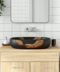 vidaXL Opzetwasbak ovaal 59x40x14 cm keramiek zwart