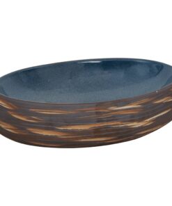 vidaXL Opzetwasbak ovaal 59x40x15 cm keramiek bruin en blauw