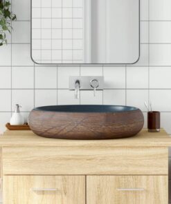 vidaXL Opzetwasbak ovaal 59x40x15 cm keramiek bruin en blauw
