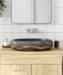 vidaXL Opzetwasbak ovaal 59x40x15 cm keramiek bruin en blauw