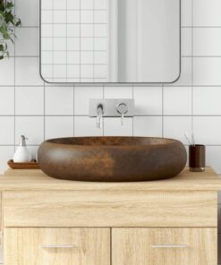 vidaXL Opzetwasbak ovaal 59x40x15 cm keramiek bruin
