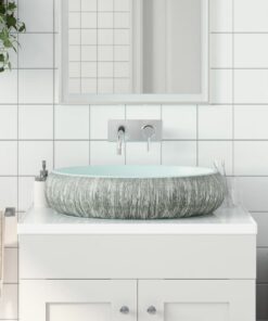 vidaXL Opzetwasbak ovaal 59x40x15 cm keramiek grijs en blauw