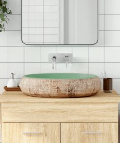 vidaXL Opzetwasbak ovaal 59x40x15 cm keramiek groen en bruin