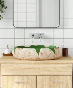 vidaXL Opzetwasbak ovaal 59x40x15 cm keramiek groen en bruin