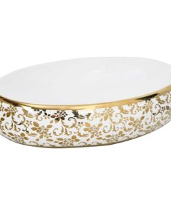 vidaXL Opzetwasbak ovaal 59x40x15 cm keramiek wit en goud