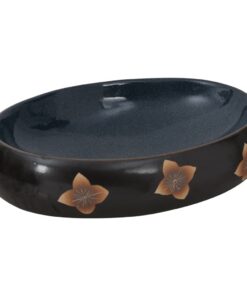 vidaXL Opzetwasbak ovaal 59x40x15 cm keramiek zwart en blauw
