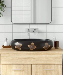 vidaXL Opzetwasbak ovaal 59x40x15 cm keramiek zwart en blauw