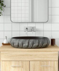 vidaXL Opzetwasbak ovaal 59x40x15 cm keramiek zwart en grijs