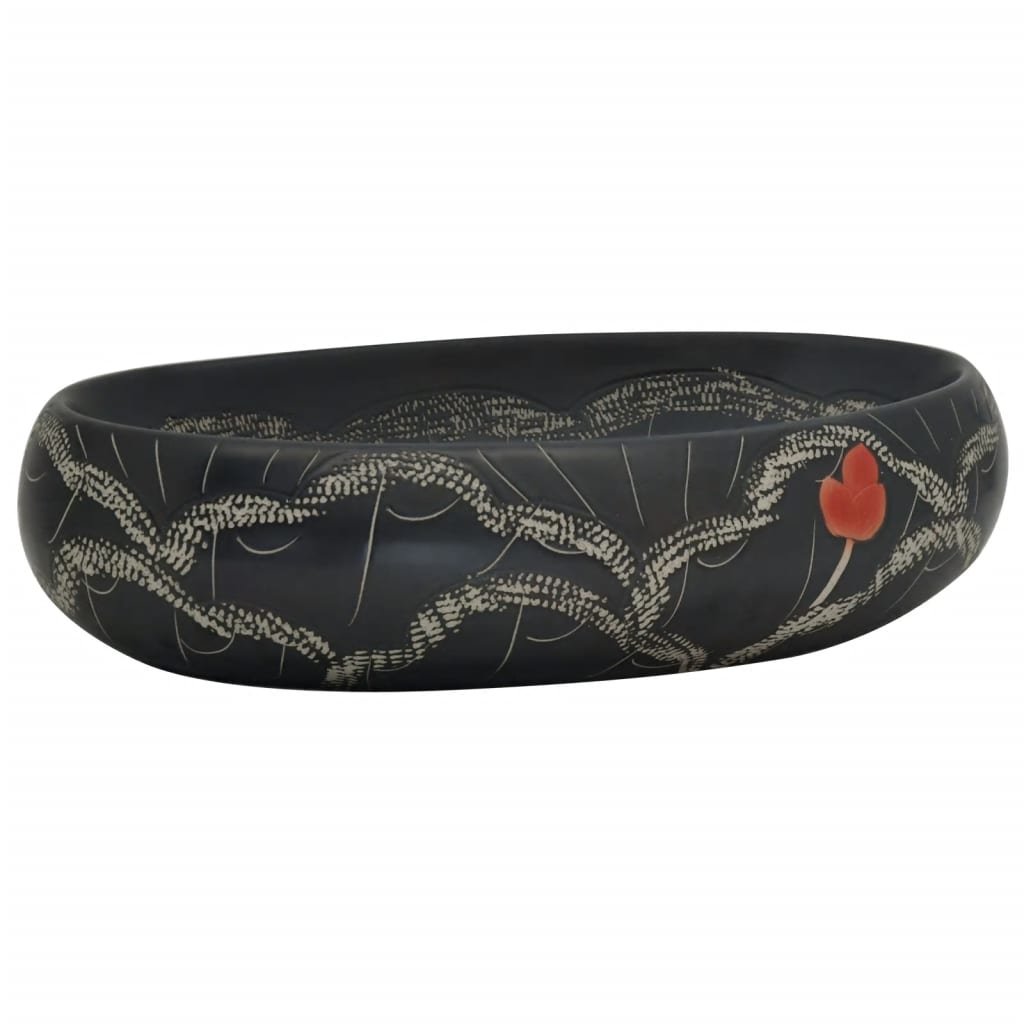 vidaXL Opzetwasbak ovaal 59x40x15 cm keramiek zwart