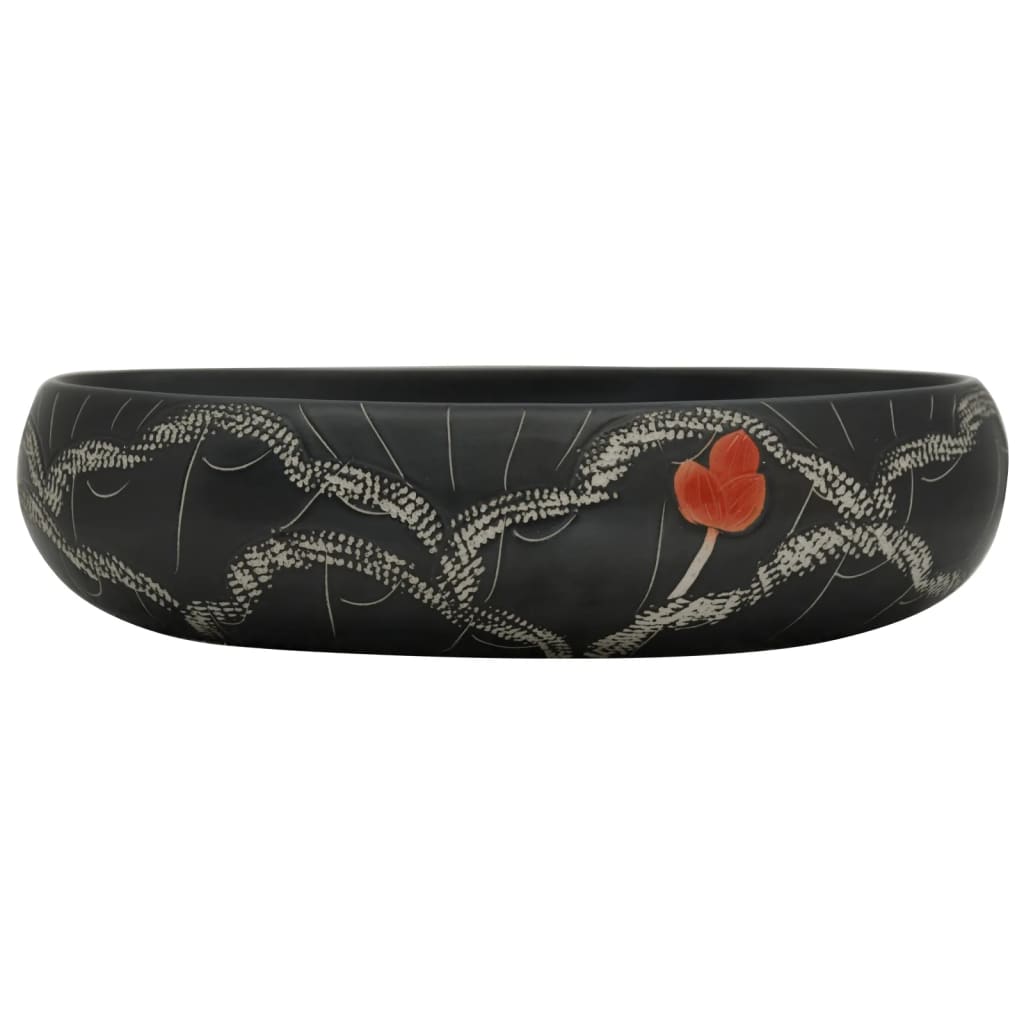 vidaXL Opzetwasbak ovaal 59x40x15 cm keramiek zwart - Image 3