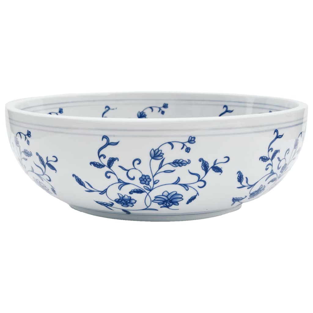 vidaXL Opzetwasbak rond Φ41x14 cm keramiek wit en blauw