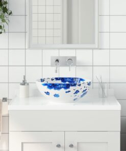 vidaXL Opzetwasbak rond Φ41x14 cm keramiek wit en blauw