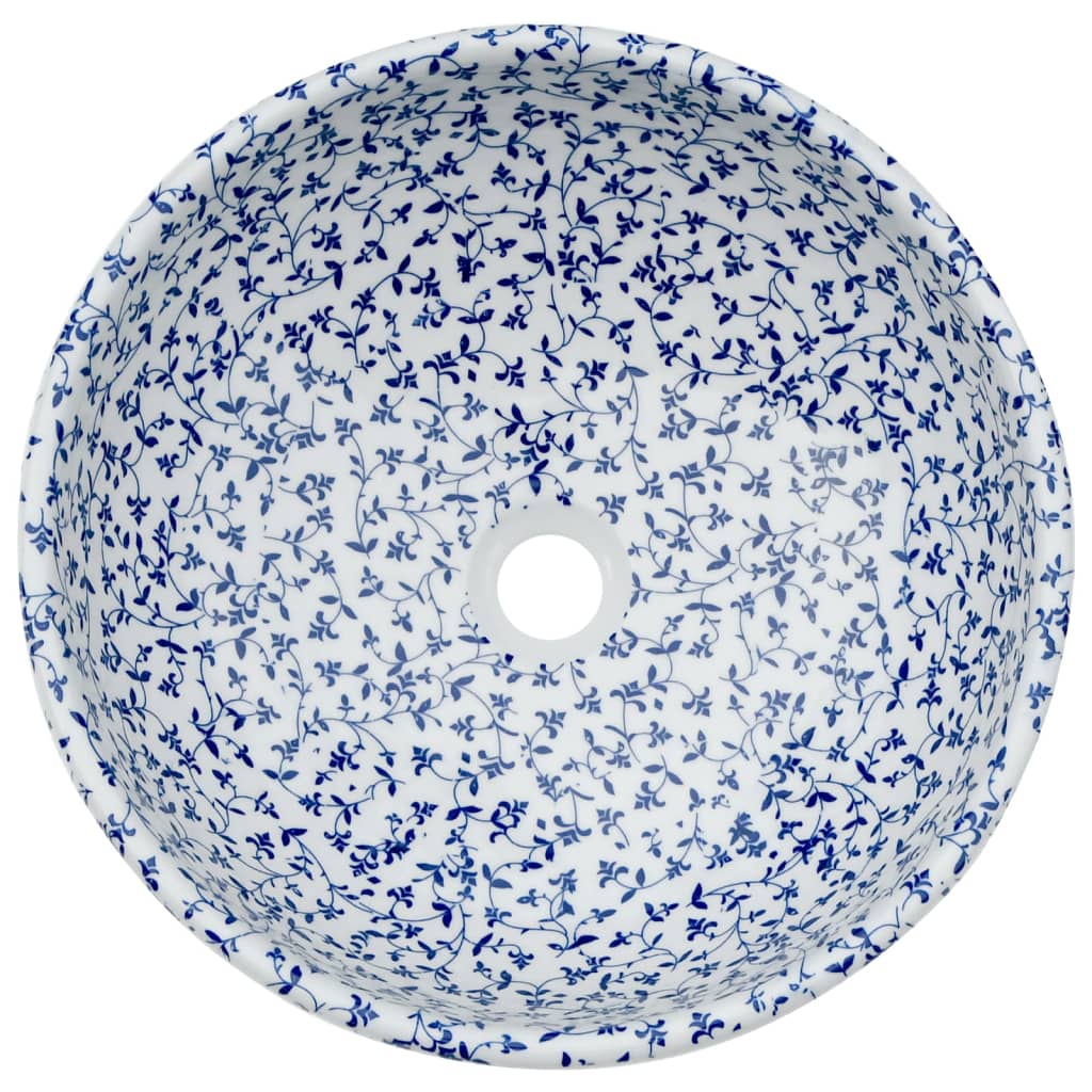 vidaXL Opzetwasbak rond Φ41x14 cm keramiek wit en blauw - Image 4