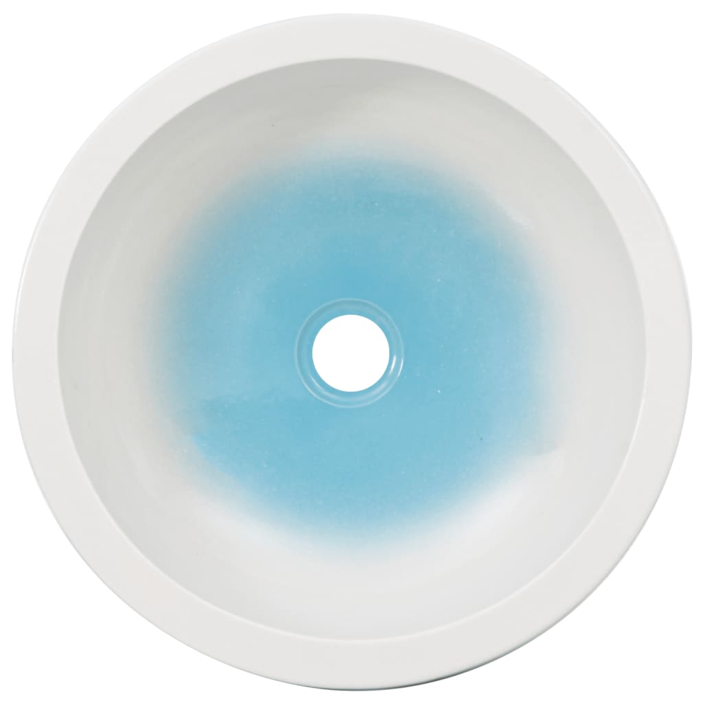 vidaXL Opzetwasbak rond Φ41x14 cm keramiek wit en blauw - Image 4