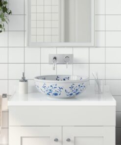 vidaXL Opzetwasbak rond Φ41x14 cm keramiek wit en blauw