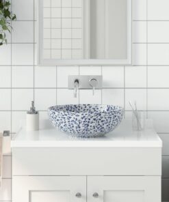 vidaXL Opzetwasbak rond Φ41x14 cm keramiek wit en blauw