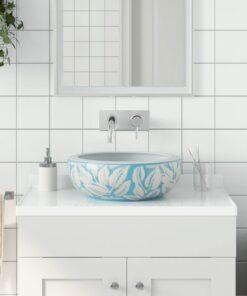 vidaXL Opzetwasbak rond Φ41x14 cm keramiek wit en blauw