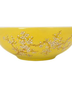 vidaXL Opzetwasbak rond Φ41x14 cm keramiek wit en geel