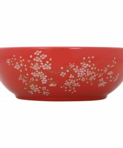 vidaXL Opzetwasbak rond Φ41x14 cm keramiek wit en rood