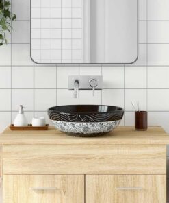 vidaXL Opzetwasbak rond Φ41x14 cm keramiek zwart en blauw