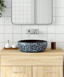 vidaXL Opzetwasbak rond Φ41x14 cm keramiek zwart en blauw