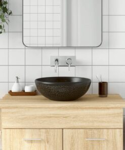 vidaXL Opzetwasbak rond Φ41x14 cm keramiek zwart