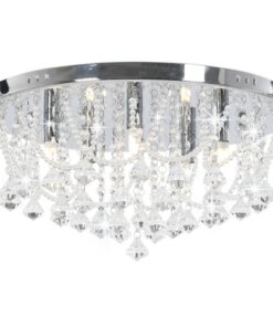 vidaXL Plafondlamp met kristallen kralen rond 4xG9 zilverkleurig