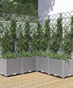 vidaXL Plantenbak met latwerk 120x120x136 cm polypropeen lichtgrijs