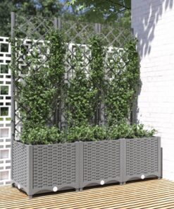 vidaXL Plantenbak met latwerk 120x40x136 cm polypropeen lichtgrijs
