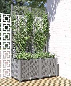 vidaXL Plantenbak met latwerk 80x40x136 cm polypropeen lichtgrijs