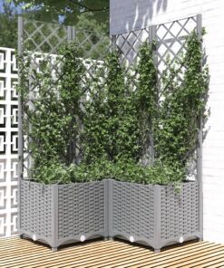 vidaXL Plantenbak met latwerk 80x80x136 cm polypropeen lichtgrijs
