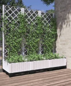 vidaXL Plantenbak met trellis wit 120x40x121