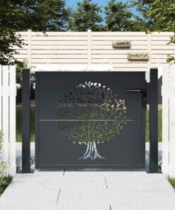 vidaXL Poort 100x100 cm met boomontwerp staal antracietkleurig