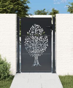 vidaXL Poort 100x125 cm met boomontwerp staal antracietkleurig