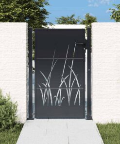 vidaXL Poort 100x150 cm met grasontwerp staal antracietkleurig