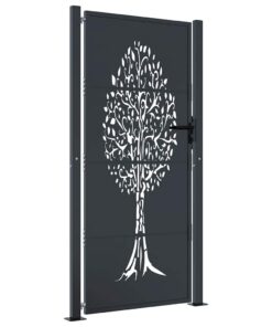 vidaXL Poort 100x200 cm met boomontwerp staal antracietkleurig