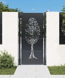 vidaXL Poort 100x200 cm met boomontwerp staal antracietkleurig
