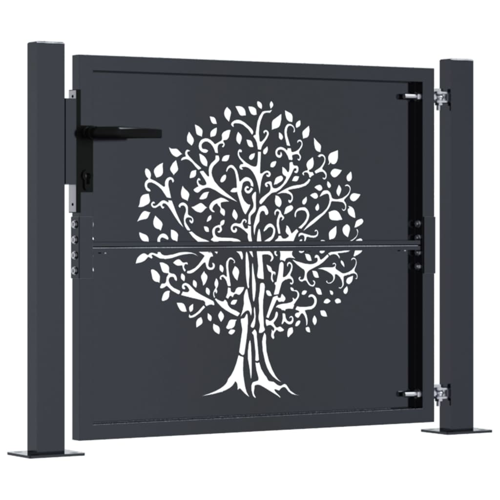 vidaXL Poort 100x75 cm met boomontwerp staal antracietkleurig - Image 4