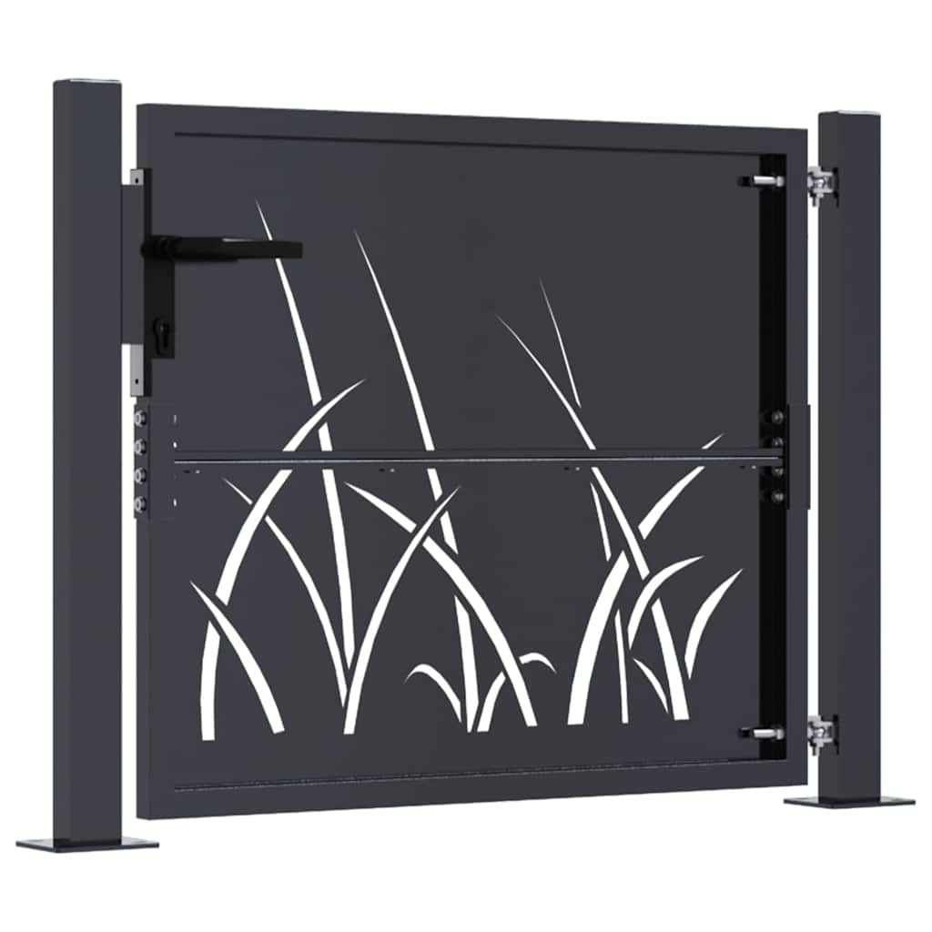 vidaXL Poort met grasontwerp 100x75 cm staal antracietkleurig - Image 4