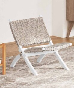 vidaXL Relaxstoel natuurlijk kubu rattan en massief mahoniehout wit