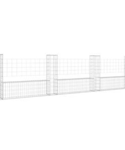 vidaXL Schanskorf U-vormig met 4 palen 380x20x100 cm ijzer