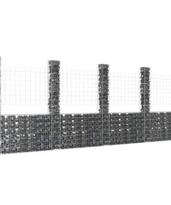 vidaXL Schanskorf U-vormig met 5 palen 500x20x200 cm ijzer