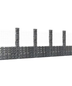 vidaXL Schanskorf U-vormig met 6 palen 620x20x200 cm ijzer