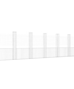 vidaXL Schanskorf U-vormig met 7 palen 740x20x200 cm ijzer