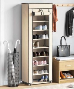 vidaXL Schoenenkast met hoes 57x29x162 cm stof crème