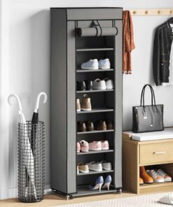 vidaXL Schoenenkast met hoes 57x29x162 cm stof grijs