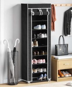 vidaXL Schoenenkast met hoes 57x29x162 stof zwart