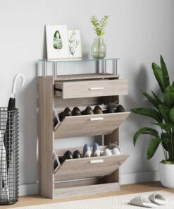 vidaXL Schoenenkast met lade en glazen bovenschap eiken-look