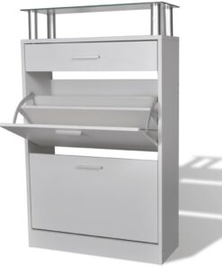 vidaXL Schoenenkast met lade en glazen schap wit hout
